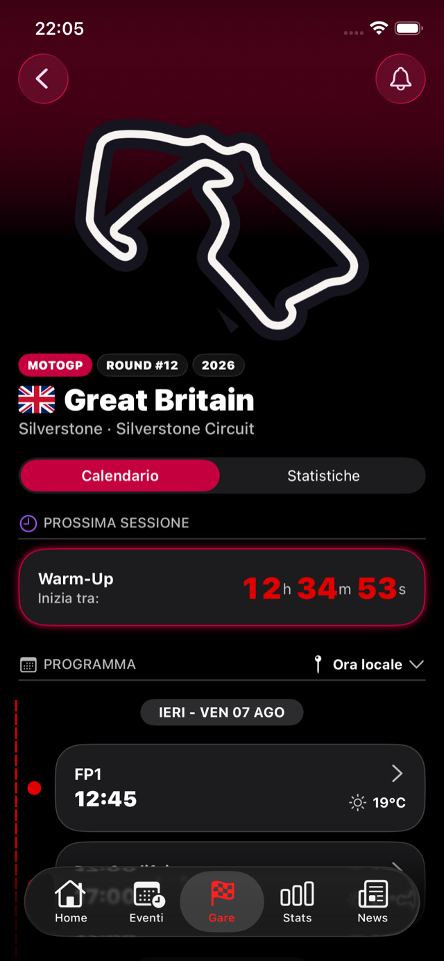 Dettaglio gara di GPKingdom: tracciato di Silverstone, countdown alla sessione e programma con orari e meteo